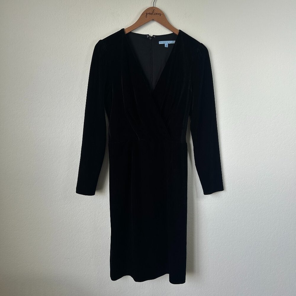 Antonio Melani Dress Womens 8 Black Velvet Cocktail Belted Long Sleeve Sheath
